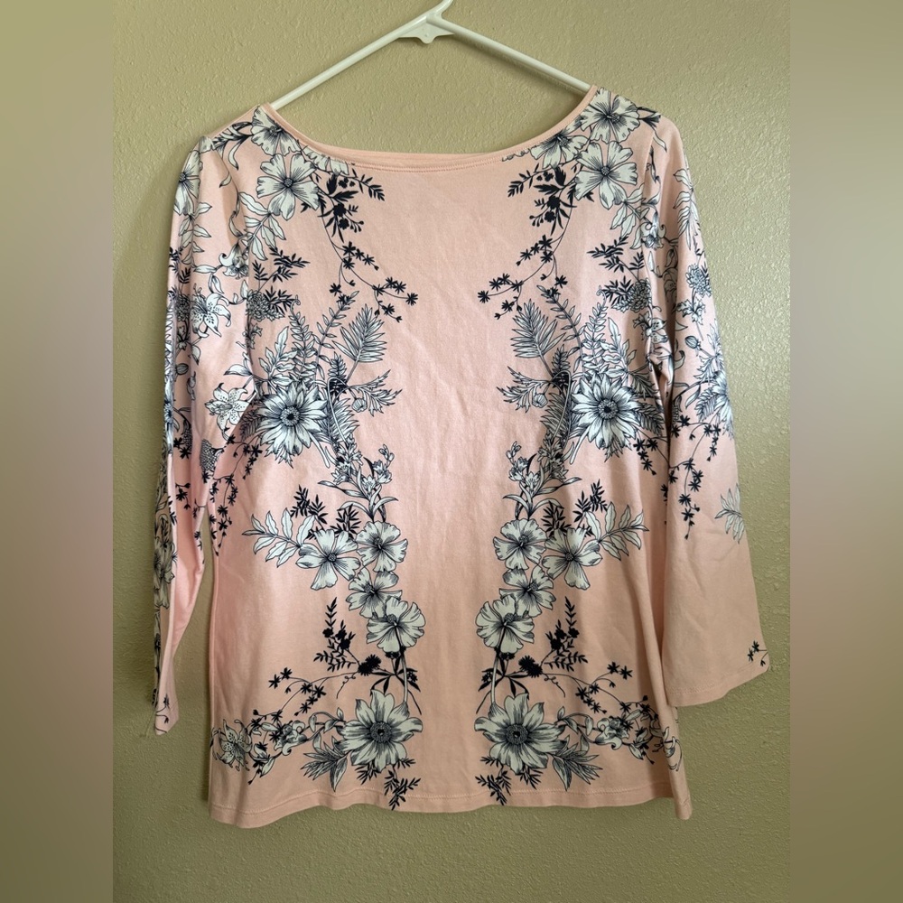 TALBOTS Tee Blouse NWOT Light Pink/Dark Blue Half Sleeve Women’s S